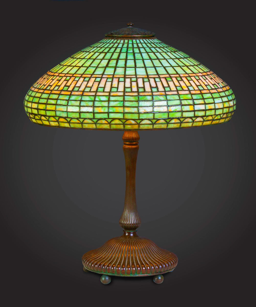 Appraisal: Tiffany Studios Leaded Table Lamp with Bronze Mushroom Base Shade