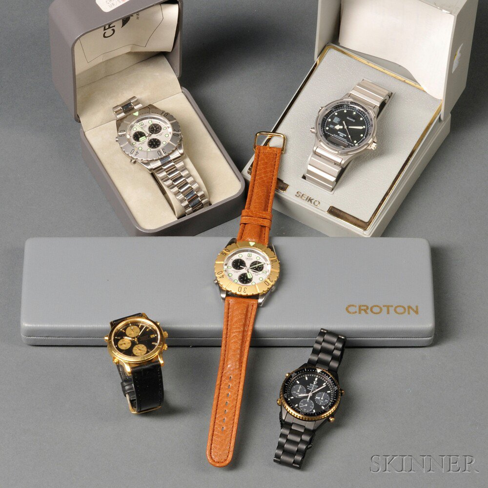 Appraisal: Five Quartz Wristwatches including three Seiko chronographs a Sports Sports