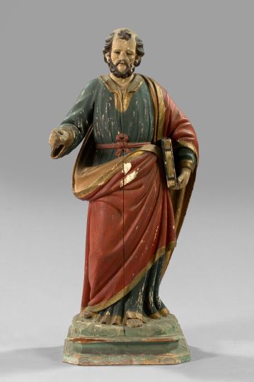 Appraisal: Large Italian Carved Polychromed and Parcel-Gilt Wooden Figure of a