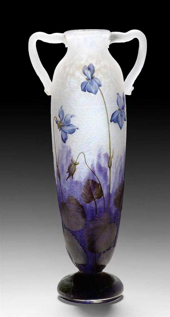 Appraisal: DAUM NANCY VASE circa Acid-etched and enamelled white and violet