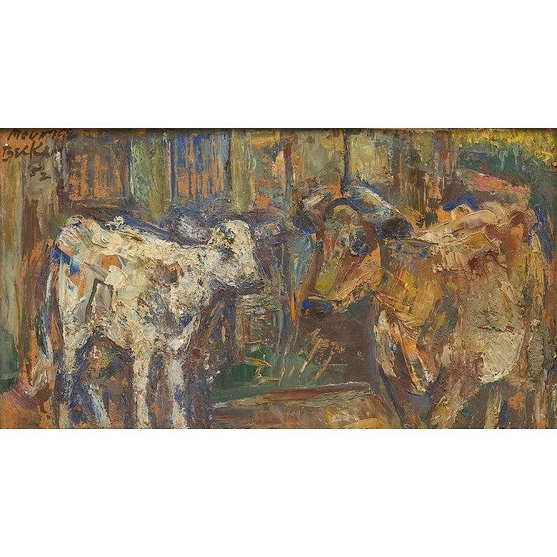 Appraisal: Maurice Becker Painting Framed oil on board Cows Outside Barn