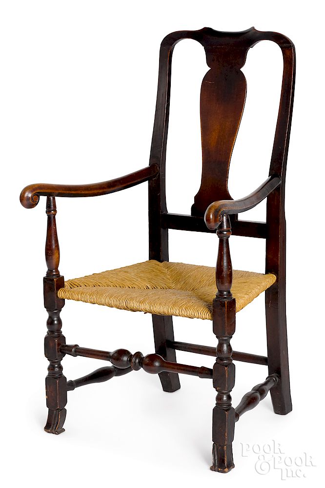 Appraisal: New England Queen Anne rush seat armchair Exclusive on Bidsquare