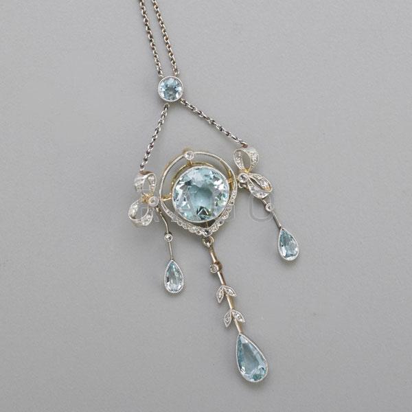 Appraisal: EDWARDIAN AQUAMARINE AND ROSE CUT DIAMOND LAVALIER Condition Report