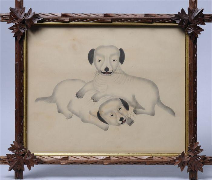 Appraisal: AMERICAN SCHOOL THEOREM Watercolor on paper depicting two dogs framed