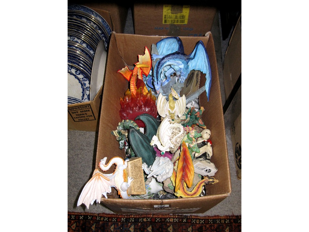 Appraisal: Box of assorted modern dragon figures and teawares