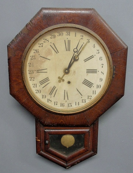 Appraisal: Ansonia NY schoolmaster s calendar clock mahogany veneered h x