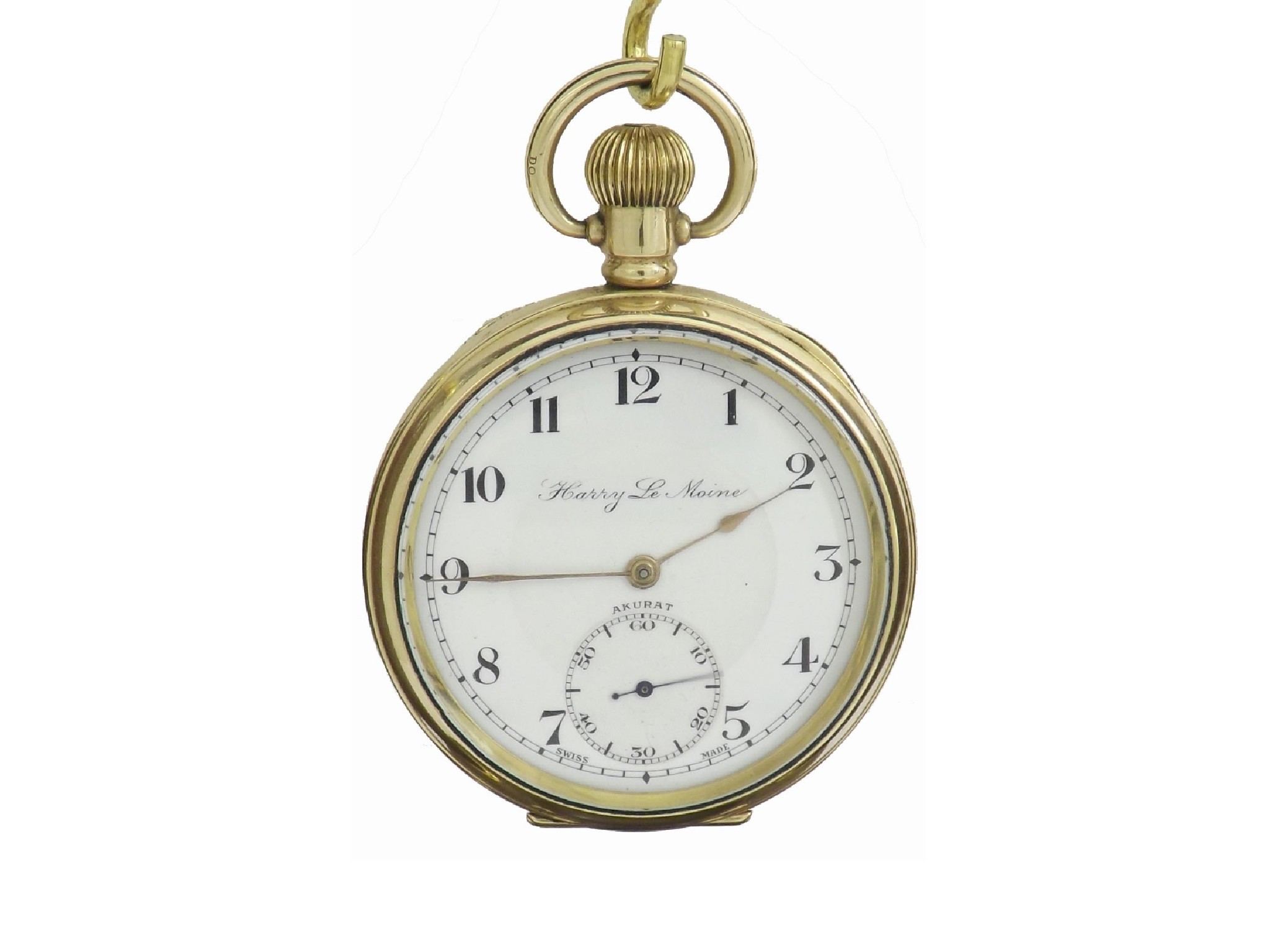 Appraisal: Swiss Akurat lever gold plated pocket watch signed jewel nickel