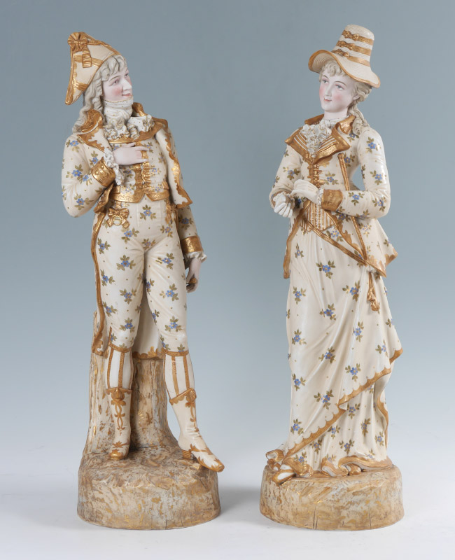 Appraisal: PAIR OF LARGE GERMAN PORCELAIN FIGURES Figure of a man