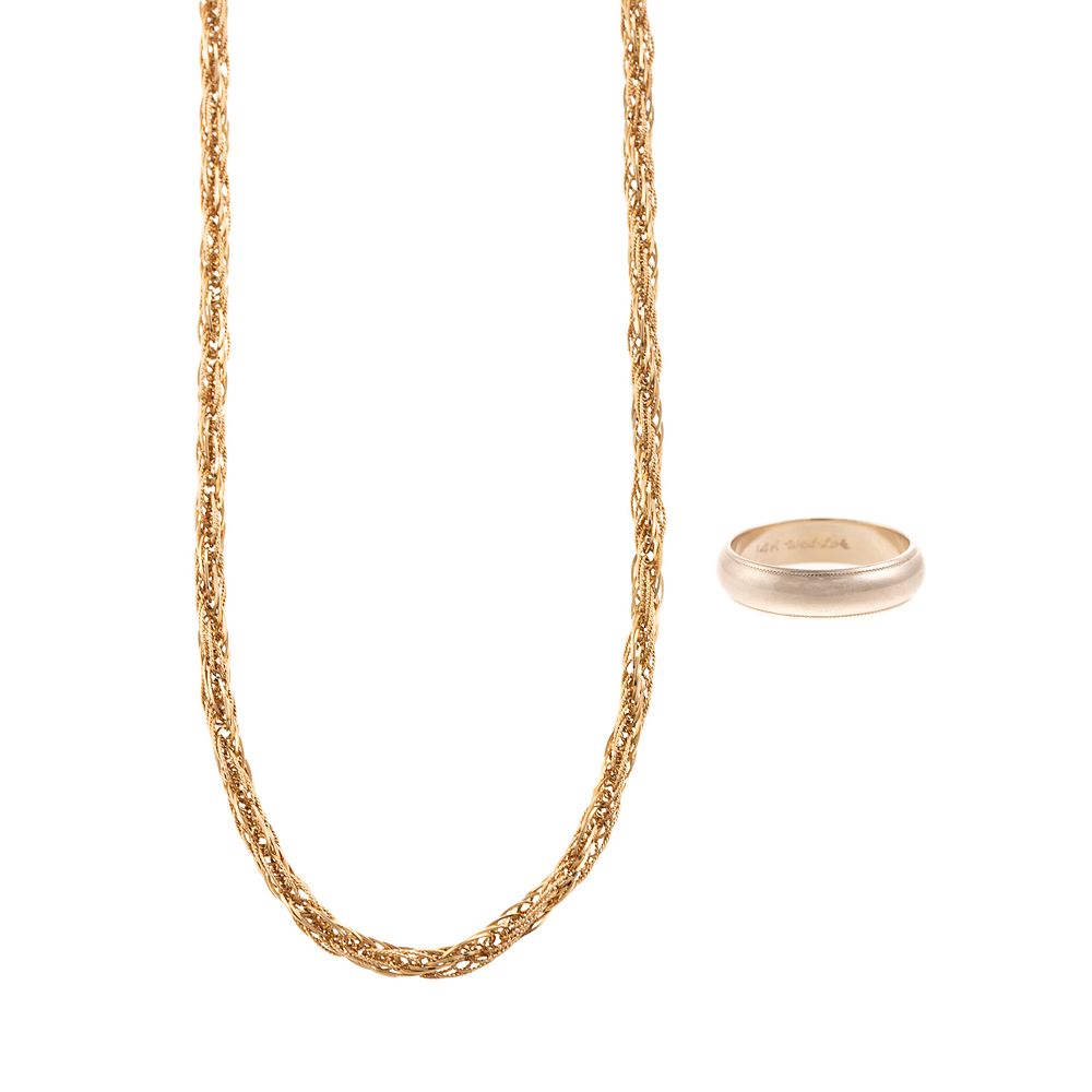 Appraisal: A K Gent's Wedding Band Woven Chain Necklace K white