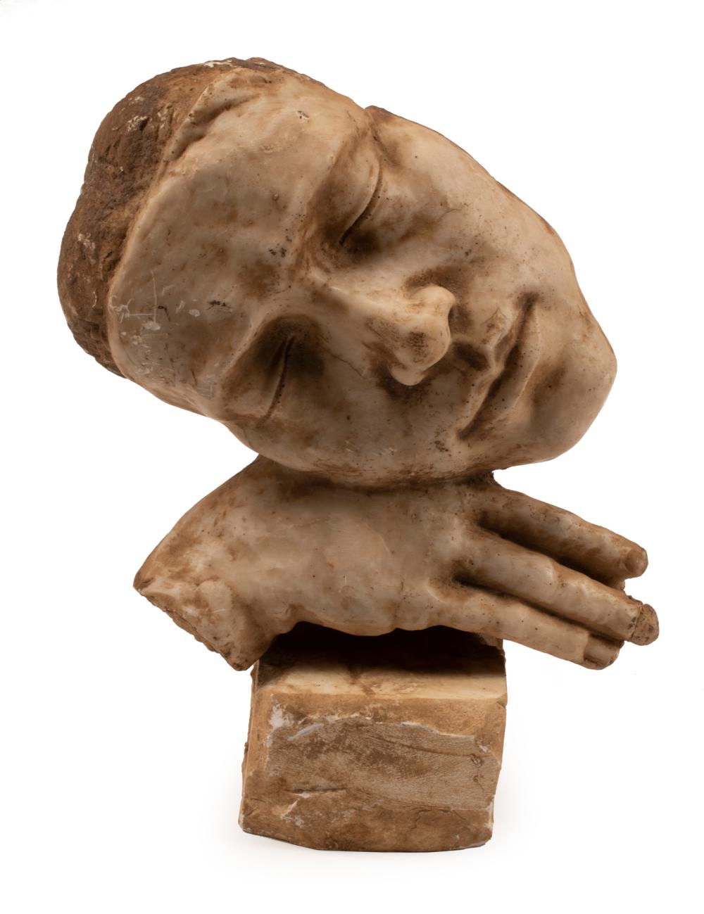 Appraisal: Carved Marble Head Resting on Hand after the antique h