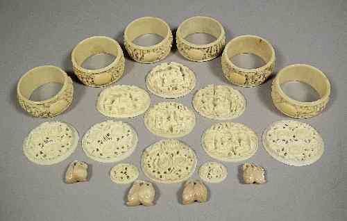 Appraisal: A collection of Chinese carved ivory including - six napkin