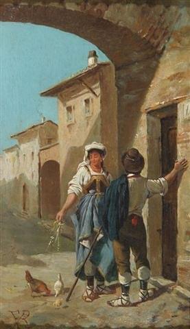 Appraisal: TH CENTURY ITALIAN SCHOOL - A peasant with companion feeding