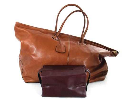 Appraisal: Bottega Veneta leather weekend tote and toiletry bag cognac tote