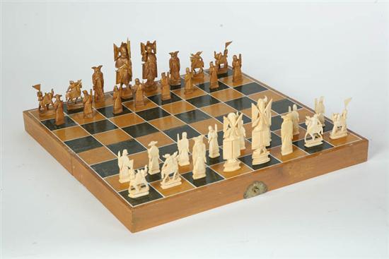 Appraisal: ORIENTAL IVORY CHESS SET Complete set of carved stained and