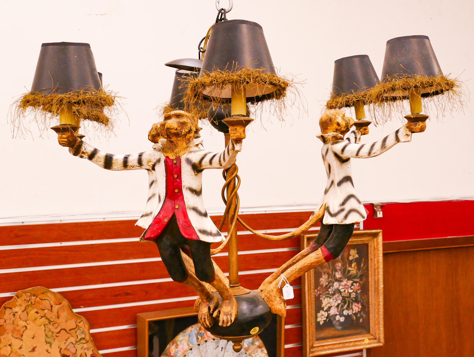 Appraisal: Bill Huebbe Light Figural Monkey Chandelier- x ''