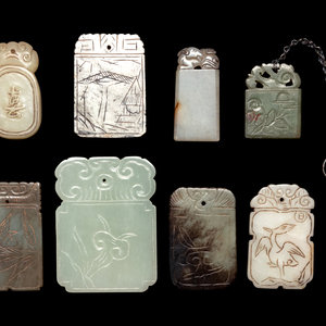 Appraisal: Eight Chinese Celadon Jade Carved Plaques comprising one spinach jade