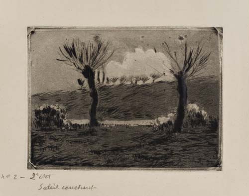 Appraisal: CAMILLE PISSARRO Soleil Couchant Etching aquatint and drypoint x mm