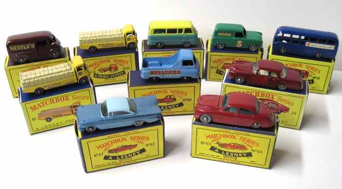 Appraisal: TEN MATCHBOX TOY VEHICLES including No's Albion Chieftains Mercedes-Benz coupe