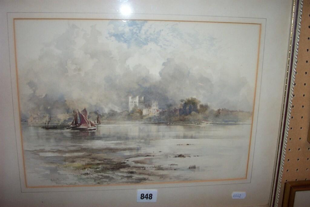 Appraisal: A th century watercolour of a river scene with fishing