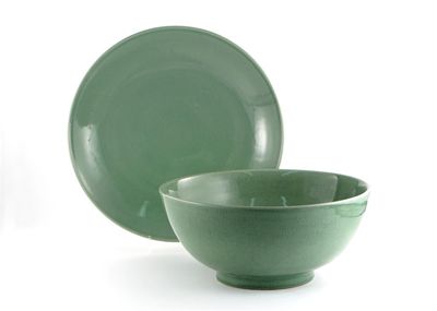 Appraisal: A massive celadon glazed circular dish and a large bowl