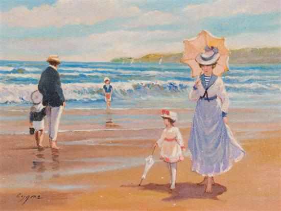 Appraisal: E J Cygne American b ''Famille a la Plage'' oil