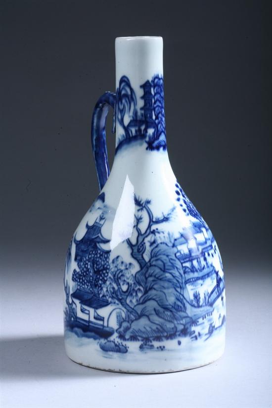 Appraisal: CHINESE BLUE AND WHITE PORCELAIN EWER th century Riverscape decoration