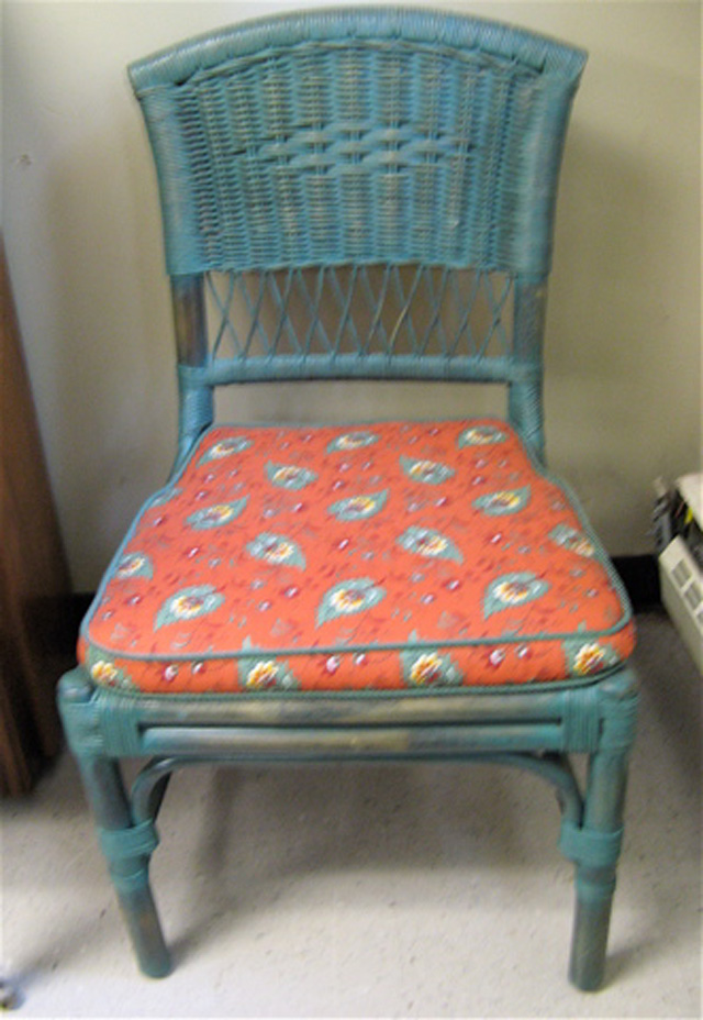 Appraisal: A SET OF SIX GREEN WICKER RATTAN DINING CHAIRS Peter