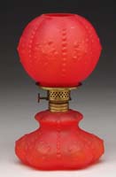 Appraisal: SCARCE RED SATIN MINI LAMP S - Red satin glass