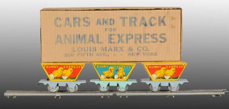 Appraisal: Lot of Tin Marx Toy Bunny Express Train Cars Description