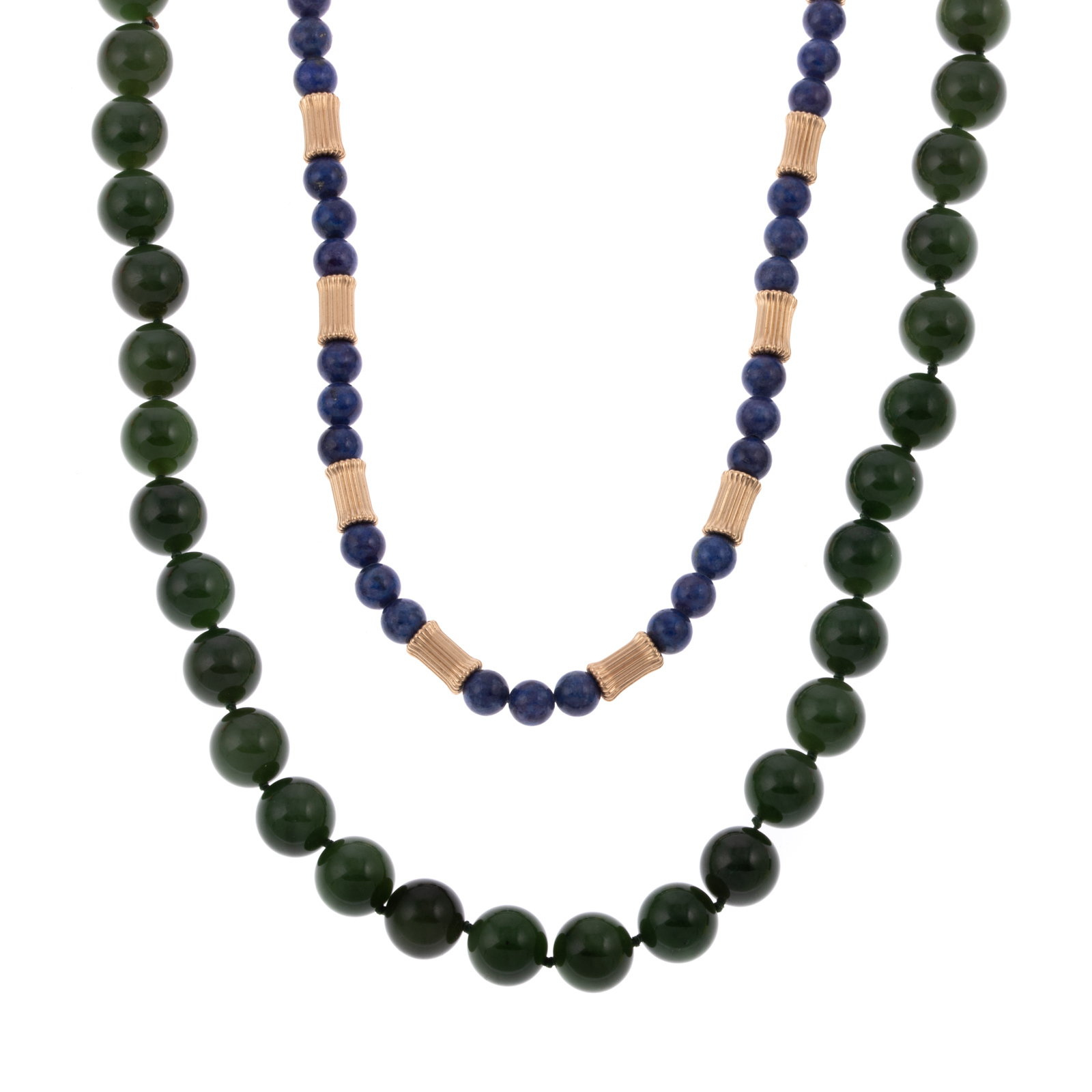 Appraisal: A LAPIS LAZULI NECKLACE JADE BEADED NECKLACE Necklace featuring lapis