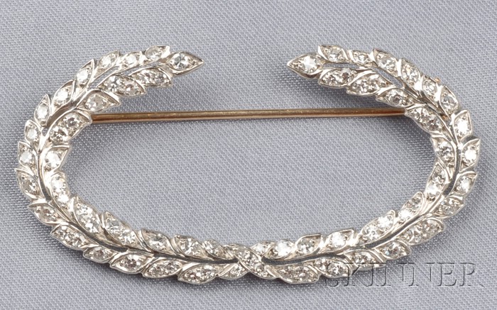 Appraisal: Platinum and Diamond Garland Brooch the leafy fronds set with