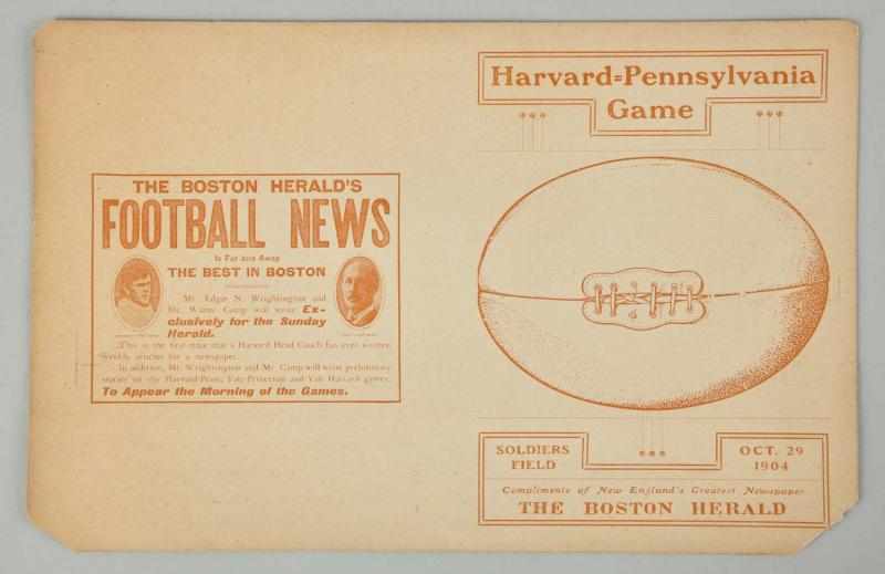 Appraisal: Harvard vs Penn Football Score Card Description Front shows advertisement