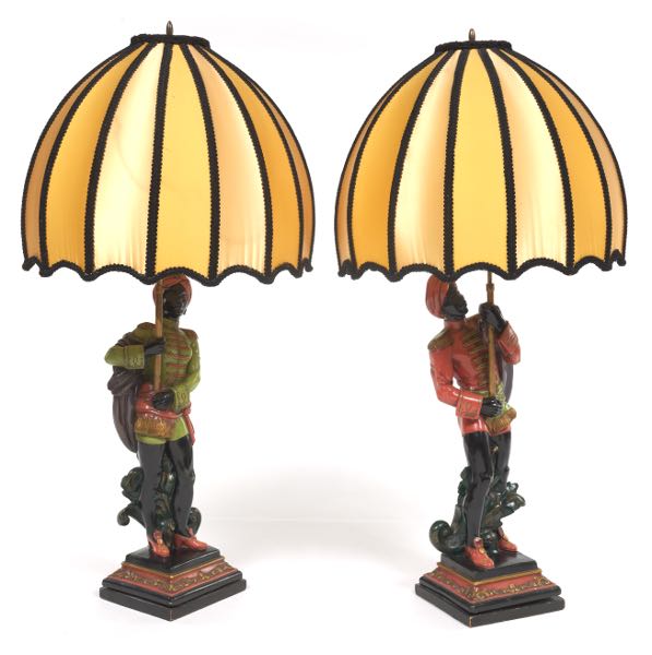 Appraisal: PAIR OF BLACKAMOOR LAMPS x overall figures Pair of polychromed