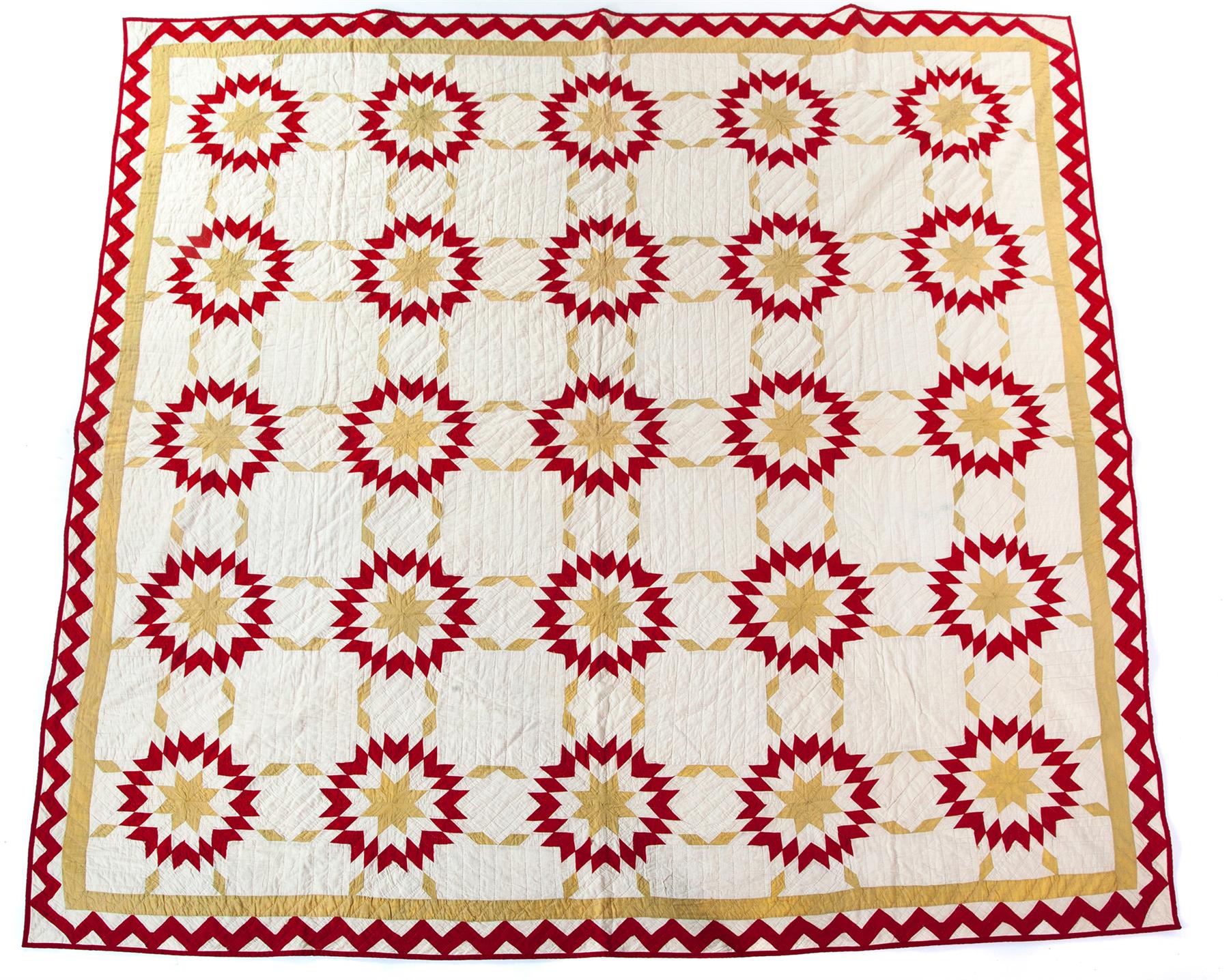 Appraisal: AMERICAN PIECED QUILT Late th-early th century Hand quilted Red