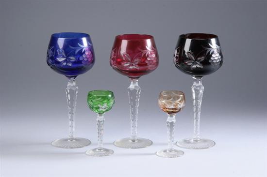 Appraisal: ELEVEN PIECES BOHEMIAN COLOR-TO-CLEAR STEMWARE Including five wine goblets and