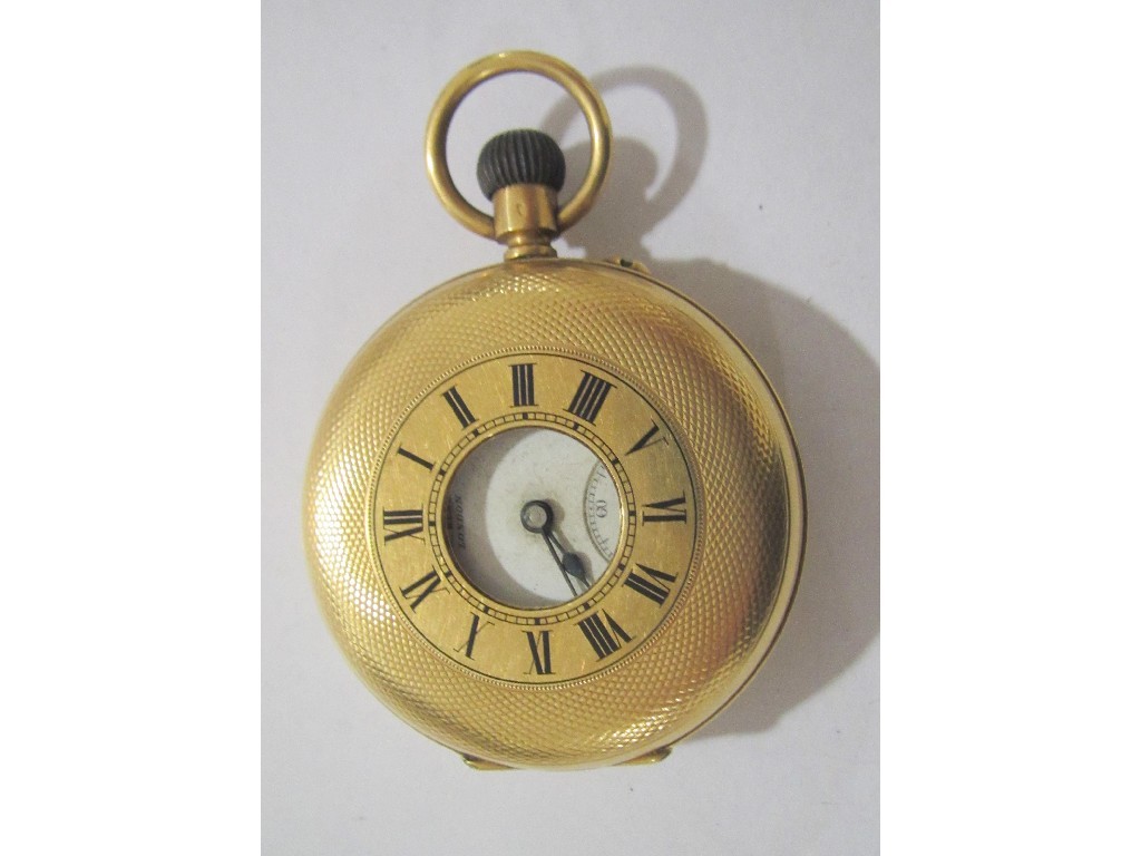 Appraisal: Eighteen carat gold half hunter pocket watch with blue enamel