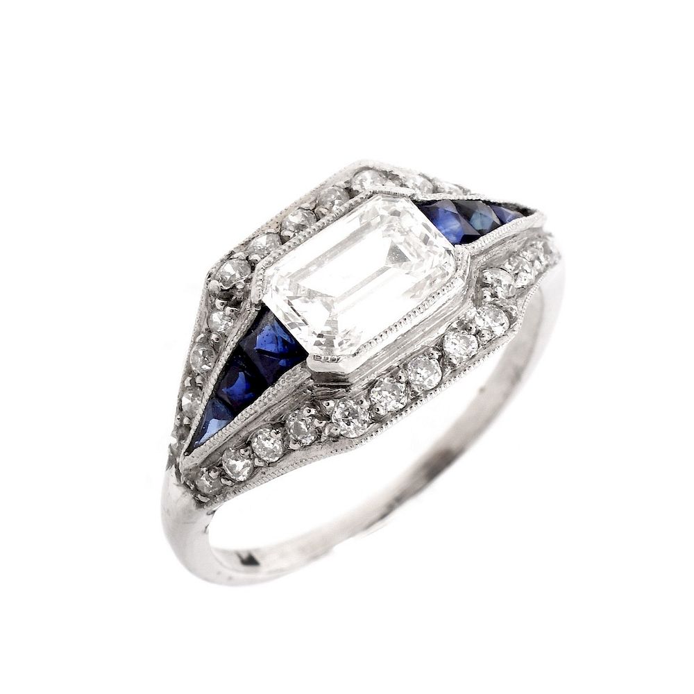 Appraisal: Art Deco Diamond Sapphire and Platinum Ring Art Deco Circa