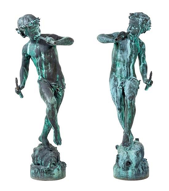 Appraisal: A Pair of French Patinated Bronze Figures Height x width