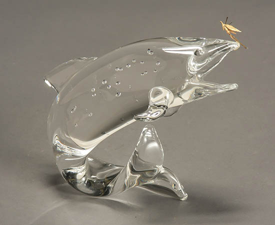 Appraisal: Steuben -Karat Gold and Clear Glass 'Trout and Fly' Sculpture