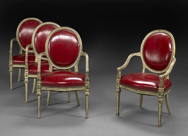 Appraisal: A set of four George III style paint decorated armchairs