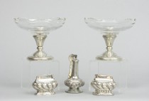 Appraisal: Three Silver Ronson Lighters and Two Amston Footed Compotes Out