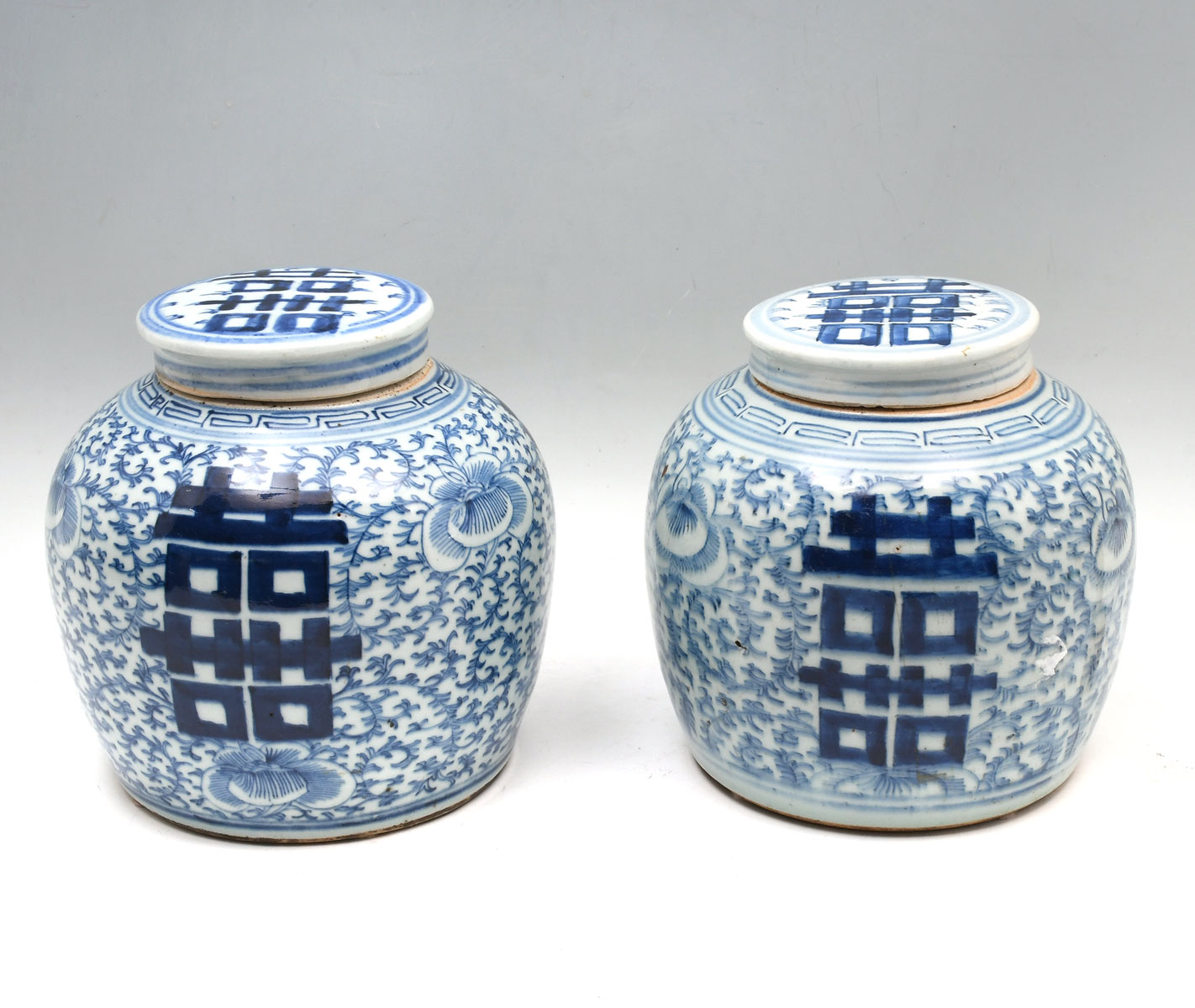 Appraisal: PAIR OF CHINESE BLUE WHITE GINGER JARS Pair of th