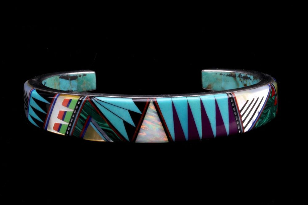 Appraisal: Navajo James Martin Silver Micro Inlaid Bracelet For your consideration