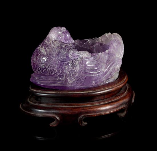 Appraisal: Sale Lot A Carved Amethyst Brush Washer of seated bird