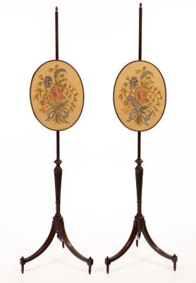 Appraisal: A pair of Regency mahogany pole screens each with an