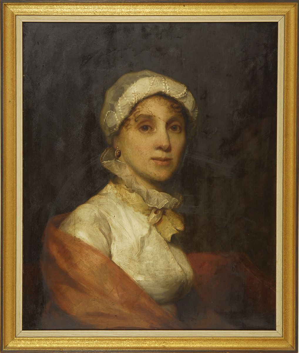 Appraisal: FRAMED PAINTING Half-length portrait of a young woman in a