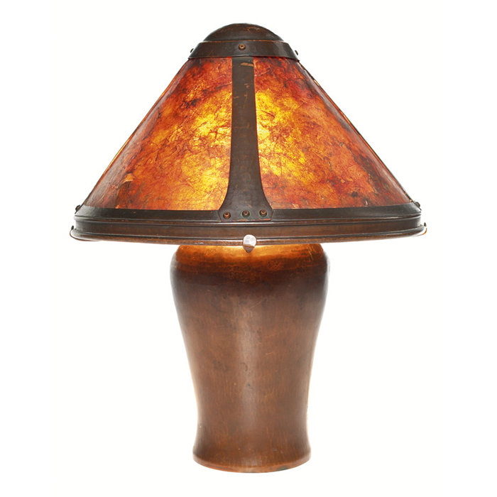 Appraisal: Good Dirk van Erp lamp tapered shouldered base hammered copper