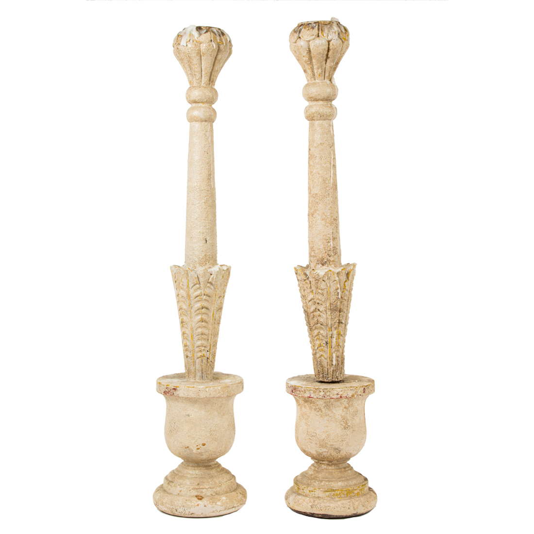 Appraisal: A PAIR OF PAINT DECORATED CANDLESTICKS IN A BALUSTER FORM