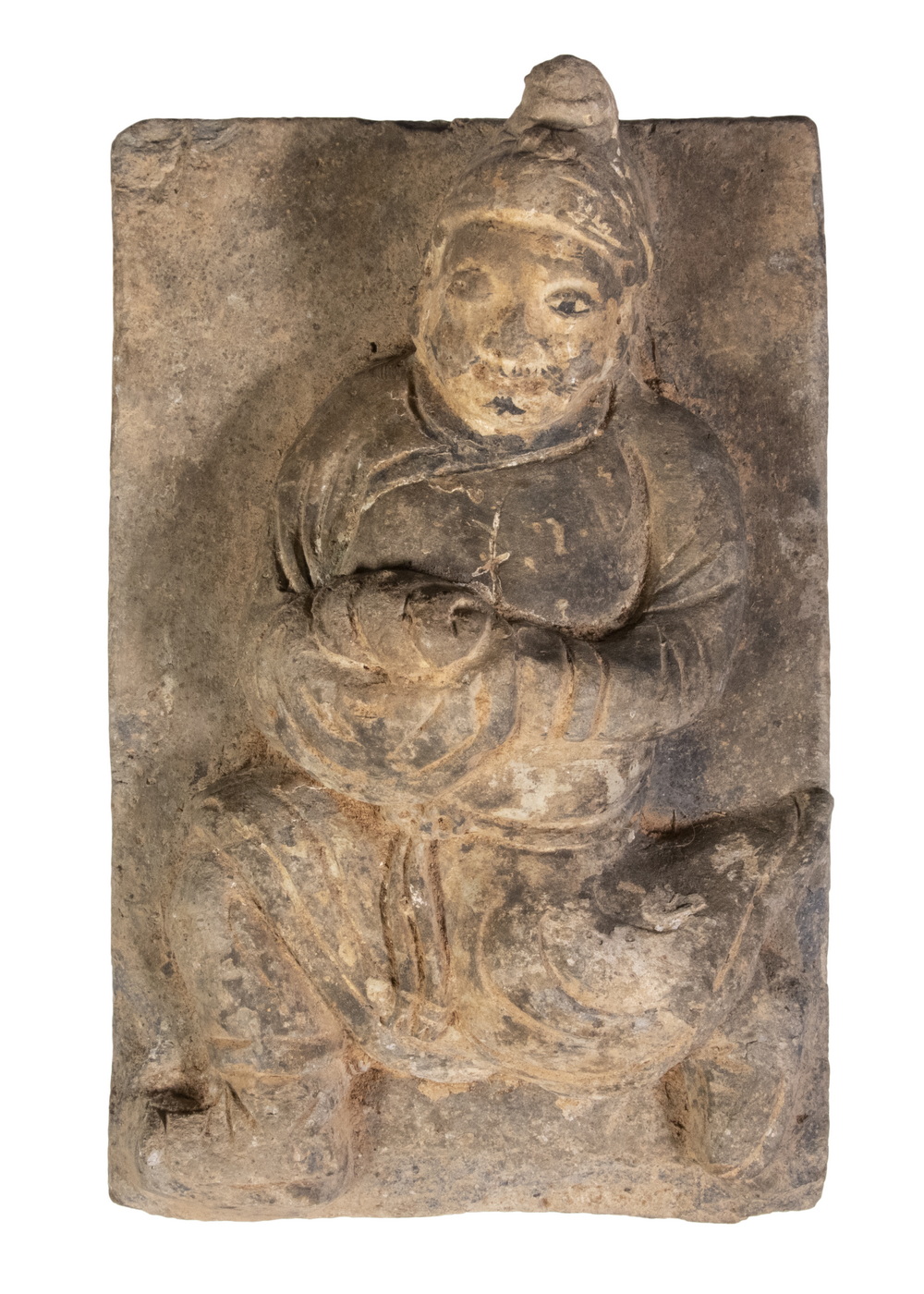 Appraisal: CHINESE SONG DYNASTY CARVED STONE PLAQUE OF A RUNNING ATTENDANT