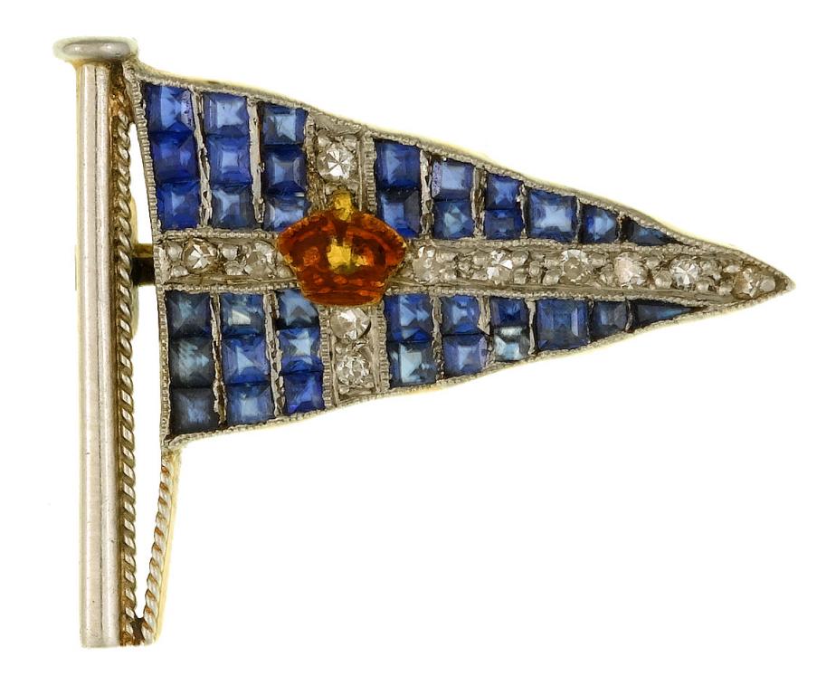 Appraisal: SAILING A DIAMOND SAPPHIRE TWO COLOUR GOLD AND ENAMEL BROOCH